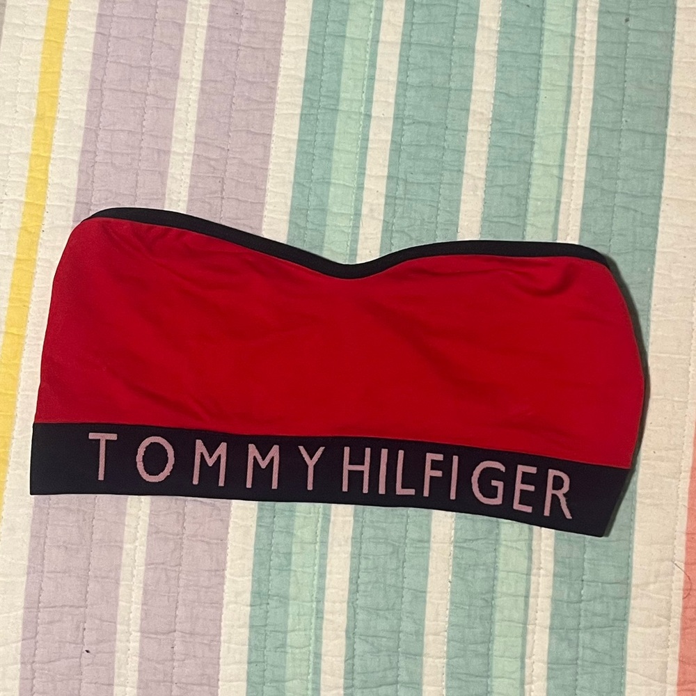 Red and dark blue bikini strapless top from Tommy Hilfiger